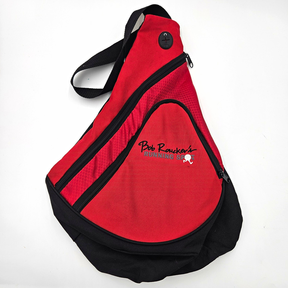 Bob Ronckers Running Spot Red/Black Sling Crossbody Bag Athletic Pockets Zip